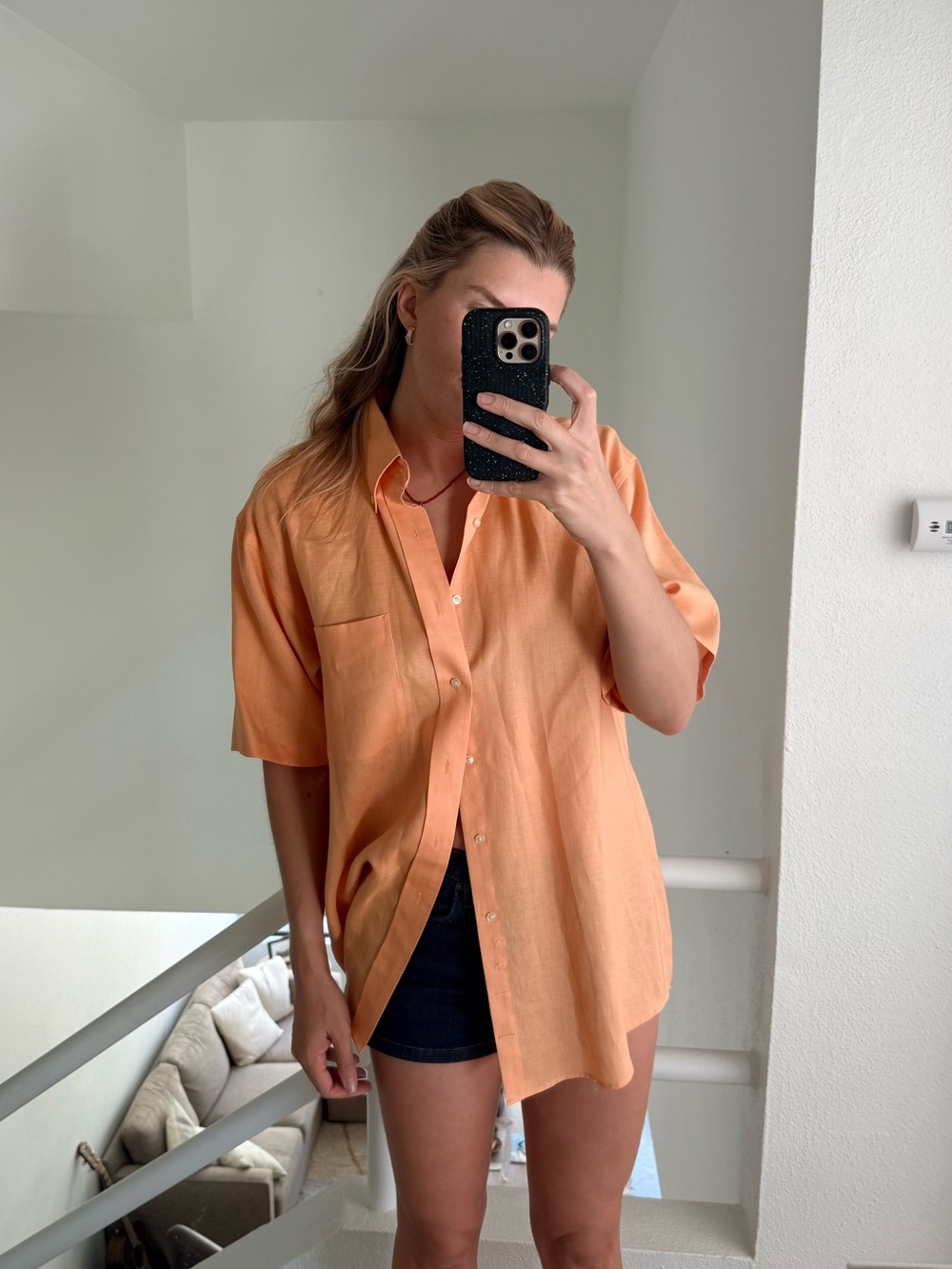Jos. A. Bank Linen Button-Up Shirt — Peach